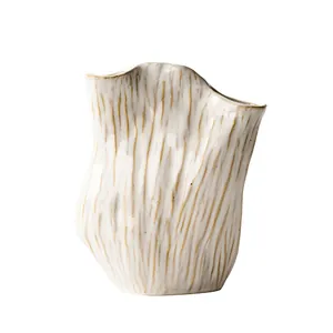 Minimalistische Wabi-Sabi Keramikvase mit vertikaler Textur für moderne Deko
