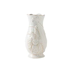 Elegant French style ceramic vase with embossed floral pattern for home decoration