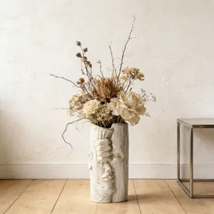 Vaso Creativo in Ceramica con Volto Umano Europeo Scultura Artistica a Rilievo Bianco Opaco per Decorazione Casa Stile Ins