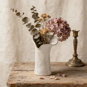 Vaso in Ceramica Stile Crema Francese Nordico Fatto a Mano Fiori a Rilievo Decorativo per Soggiorno Ufficio Casa Decor