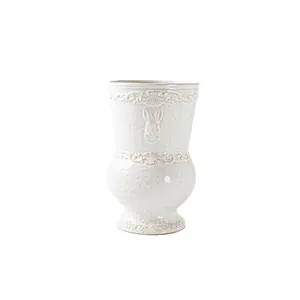French vintage white ceramic vase featuring elegant rabbit relief for home decor
