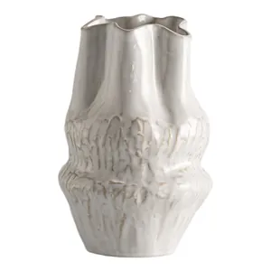 Vaso moderno in ceramica bianca stile wabi-sabi con superficie strutturata irregolare