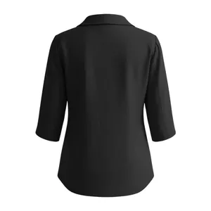 Vue arrière détaillée d'un chemisier noir décontracté en coton et lin à manches 3/4