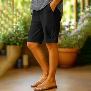 Short large en coton et lin noir confortable pour femme tenue décontractée d'été