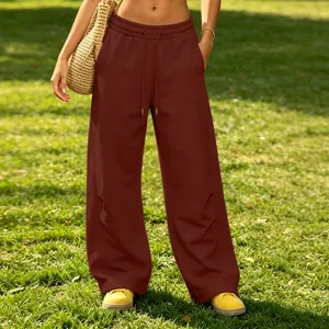 Relaxed fit burgundy wide-leg sweatpants with drawstring waist for casual street style
