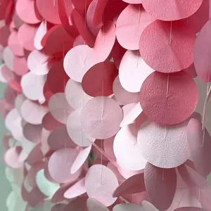 Ghirlanda di carta rotonda rosa per sfondo matrimonio, decorazione festa in carta.