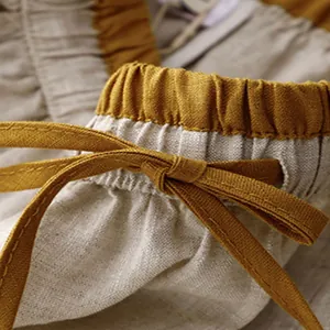 Detailed close-up showing the adjustable drawstring waist of a vintage linen skirt
