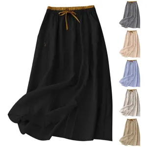 Detailansicht langer Röcke mit hoher Taille in Schwarz, Grau und Beige-Optionen
