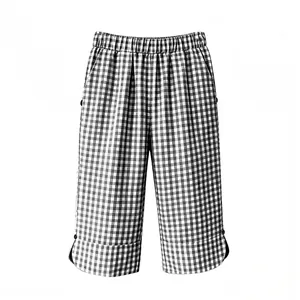 Vintage black and white checkered women's shorts with elastic waist and button hem.