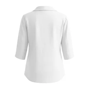 Vue arrière détaillée de la blouse décontractée blanche en coton et lin à manches trois-quarts
