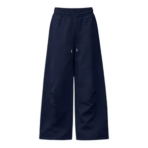 American high street navy blue wide-leg sweatpants with drawstring and elastic waist