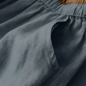 Detail view of side pocket on breathable cotton linen skirt with slub texture