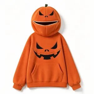 Vista dettagliata della felpa con cappuccio a zucca di Halloween con cerniera creativa