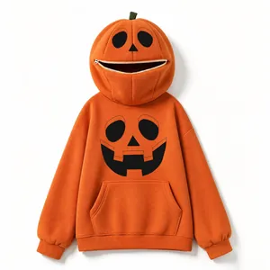 Felpa con cappuccio a zucca di Halloween con cappuccio a zip e volto Jack-o-lantern.