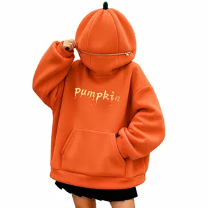 Divertente felpa con cappuccio a zucca di Halloween da donna con zip e tessuto morbido.