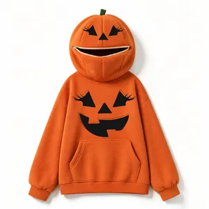 Dettaglio felpa con cappuccio a zucca di Halloween arancione con cappuccio a zip.