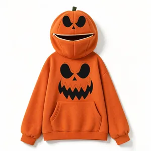 Felpa con cappuccio a zucca di Halloween con design creativo della bocca con cerniera