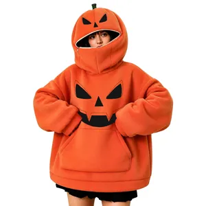 Felpa con cappuccio a zucca di Halloween con cerniera unica e vestibilità ampia
