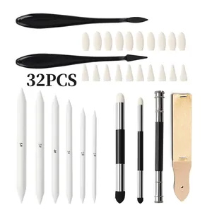 Kit de dessin 32 pcs estompes en papier éponges pinceaux papier de verre fournitures d'art