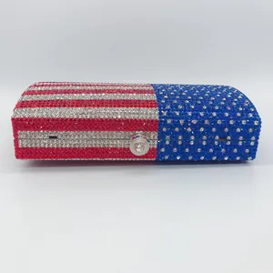 Luxury American flag rhinestone evening clutch bag with sparkling stars and stripes