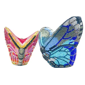 Pochette a Forma di Farfalla con Cristalli Lussuosa Borsa da Sera Intarsiata con Strass per Donna Banchetto Festa Elegante Borsa da Matrimonio