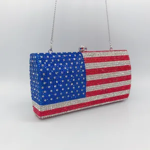 Glamorous American flag rhinestone clutch bag for evening events and gala banquets