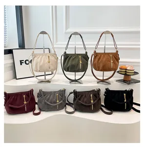 Stylish pleated shoulder bag autumn winter crossbody handbag casual daily commute tote bag multi color
