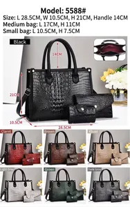Luxuriöses Handtaschen-Set mit Krokodilmuster, drei Teile in verschiedenen Farben