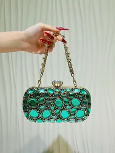 Lussuosa Borsa da Sera con Strass per Donna in Poliestere Pochette con Pietre Incastonate e Catena per Festa Matrimonio Banchetto