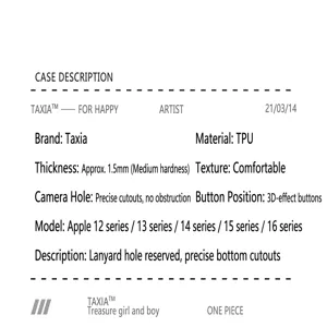 Detailed technical specifications and material features for iPhone TPU phone case