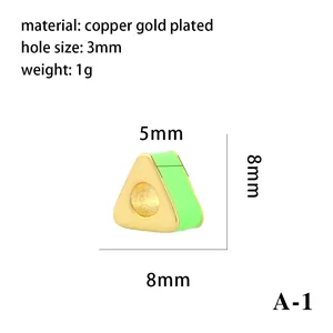Detail view of green enamel triangular bead with 3mm hole for jewelry DIY