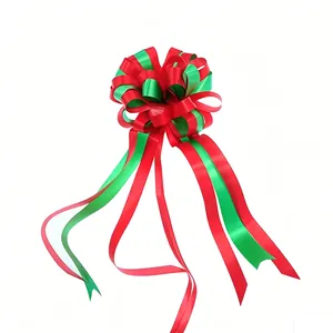Large red and green double-layer spherical hand pull bow ribbon for wedding decoration