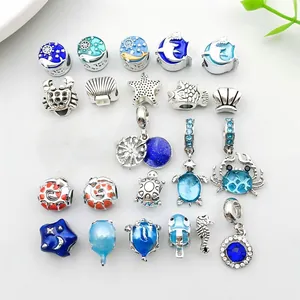 Ocean Theme Zinc Alloy Starfish Seahorse Crab Charms Enamel Large Hole Beads For DIY Bracelet Necklace Making Jewelry Accessories