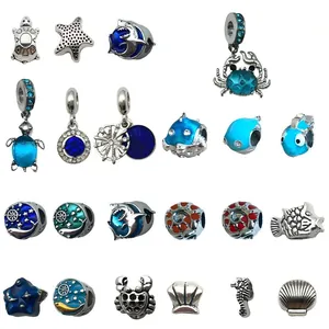 Ocean themed alloy beads with sea star, seahorse, and crab charms for DIY bracelets
