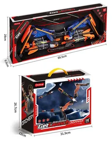 Detailed view of toy archery bow set packaging with dimensions 69.5cm and 31.9cm.