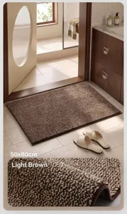 Detailed close-up of thickened absorbent quick-dry bathroom mat in light brown color