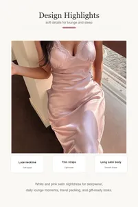 Detailansicht eines rosa Satin-Nachthemds mit elegantem Spitzenausschnitt