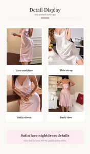 Nahaufnahme des eleganten Satin-Nachthemds mit Spitze, Trägern und Stoffdetails