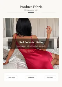 Dettaglio della camicia da notte in raso rosso con delicato retro in pizzo fine