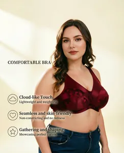 Detailansicht eines weinroten Plus-Size-Push-up-BHs an einem Model für Komfort