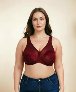 Weinroter Push-up-BH in Übergröße mit atmungsaktiven Mesh-Details für Komfort