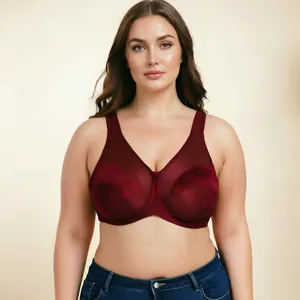 Professioneller weinroter Push-up-BH in Übergröße für Damen bietet Komfort und Halt.