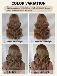 Comparison of long wavy brown wig color variation under different indoor lighting conditions