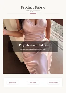 Detalle de camisón de satén de poliéster rosa con encaje delicado y un brillo satinado
