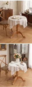 Tovaglia rotonda in pizzo bianco vintage con motivi floreali in stile rustico per la casa