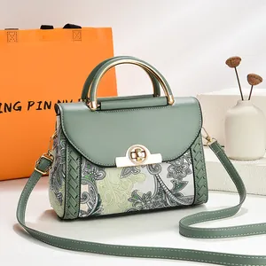 Bolso de Mano Patchwork con Estampado de Paisley para Mujer Bolso de Hombro de Cuero PU Vintage con Asa de Metal para Diario