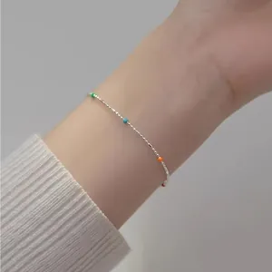 Delicate silver chain bracelet with colorful beads minimalist elegant wrist jewelry daily wear accessory