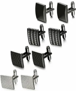 Minimalist metal cufflinks set for men, featuring sleek and textured geometric designs for business shirts.