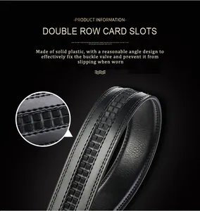 Close-up detail of the double row plastic card slots on a black leather business belt.