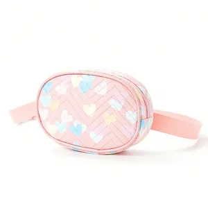 Kids Cute Waist Bag Rainbow Heart Print Chest Bag Large Capacity Portable Sports Fanny Pack Fashion Accessories